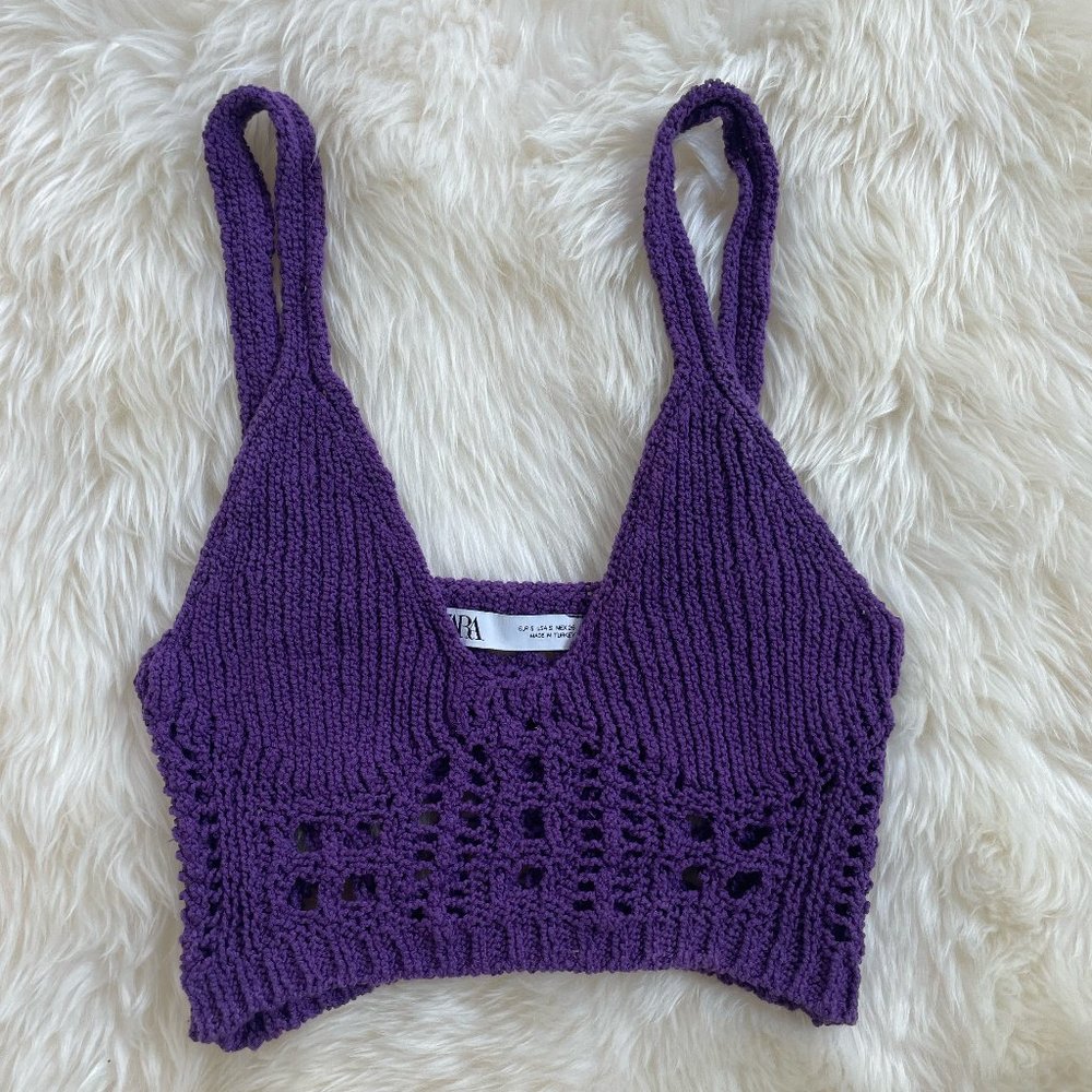 Zara Purple Crochet Cropped Tank, Size Small